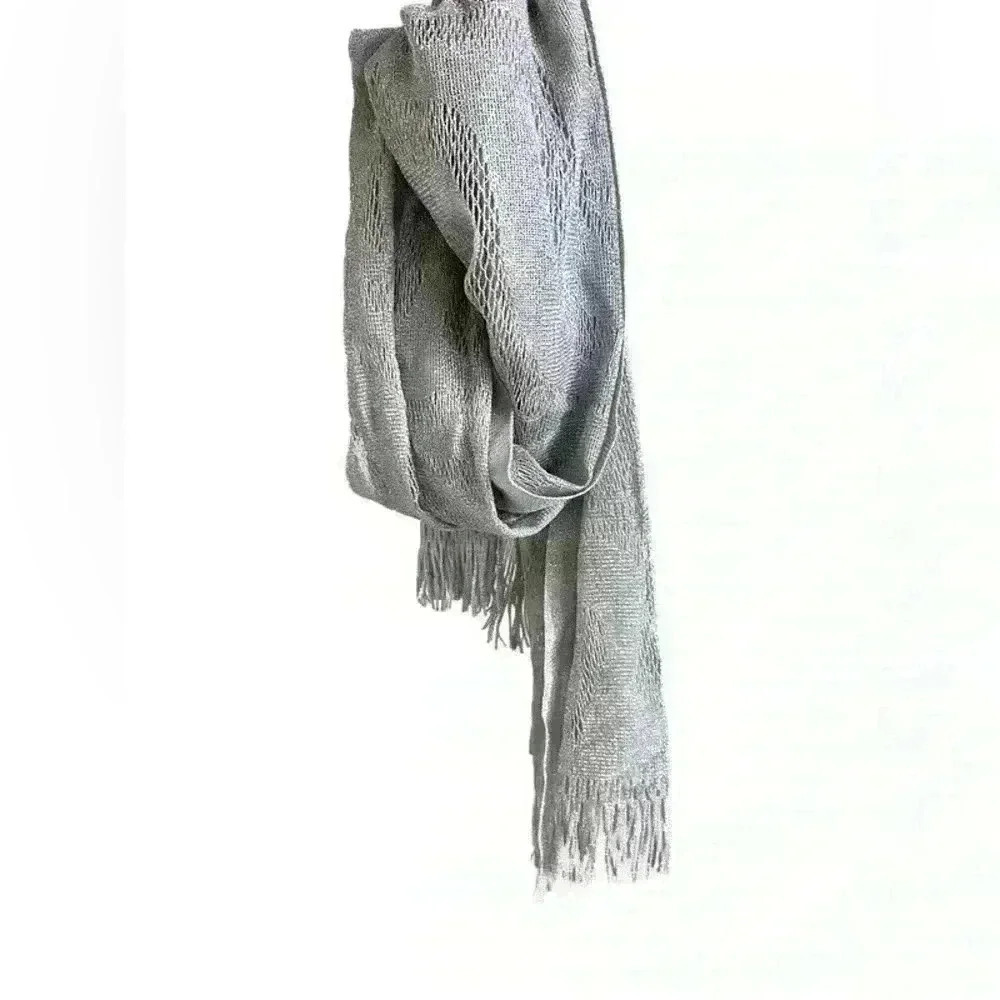 Vintage Manifattura Silver Gray Glittery Formal  Knit Scarf Italy Evening Wear